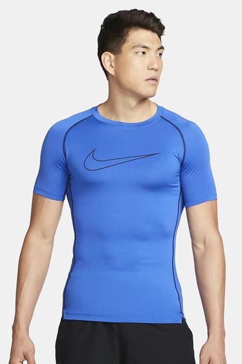 Pro Dri Fit Men's Tight Fit Short Sleeve Top Slim Fit Body Erkek Antrenman Tişört Sax Mavi