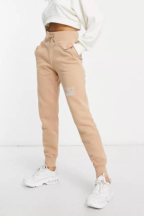 Swoosh Fleece Joggers Brown Şardonlu Bol Kesim, Yüksek Belli  Kadın Eşofman Altı Sütlü Kahve