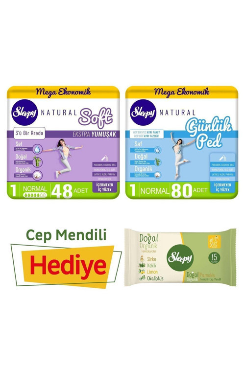 Natural Soft Normal Hijyenik Ped 48'Li Günlük Ped Normal 80’Li - Cep Mendili Hediyeli