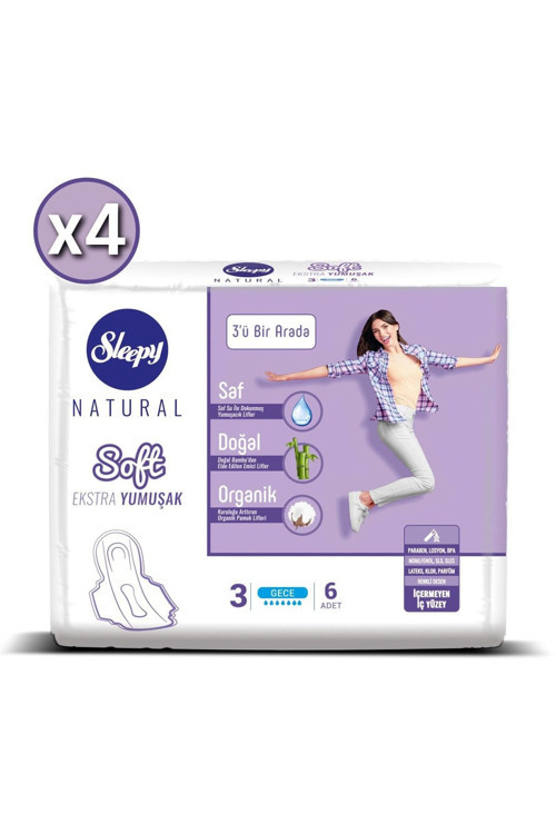 Hijyenik Ped Natural Soft Ekstra Yumuşak Gece - 6'Lı X 4 Paket