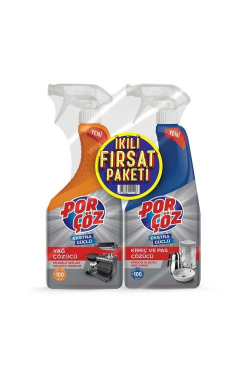 İkili Fırsat Paketi Yağ Çözücü Sprey 750 Ml + Kireç Ve Pas Çözücü Sprey 750 Ml