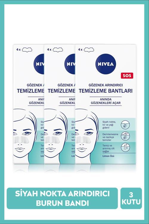 Nıvea Siyah Nokta Temizleyici Burun T-Bant, Gözenek Arındırıcı, Gözenek Açıcı, Limon Özü, X3 Paket 4 Adet