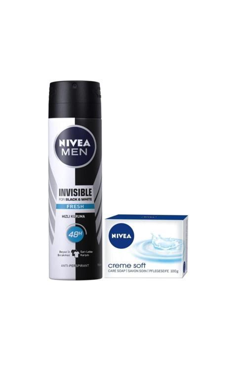Nıvea Invisible Black & White Fresh Erkek Deodorant 150 Ml+ Creme Soft Sabun 100 Gr Set