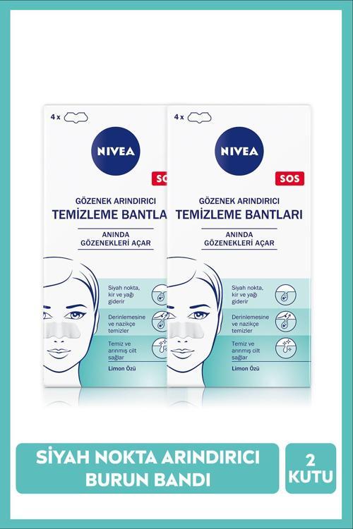 Nıvea Siyah Nokta Temizleyici Burun T-Bant, Gözenek Arındırıcı, Gözenek Açıcı, Limon Özü, X2 Paket 4 Adet