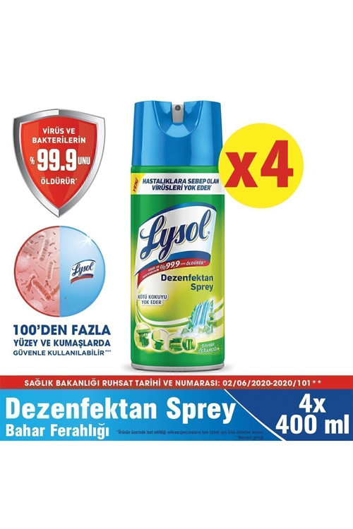 Dezenfektan Sprey Bahar Ferahlığı 4'Lü, Yüzeyler Için, 4X400 Ml