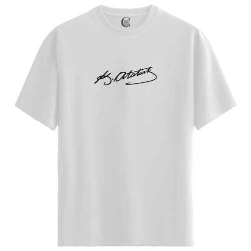 K. Atatürk İmza - %100 Pamuklu Erkek Beyaz Tişört - Premium Quality