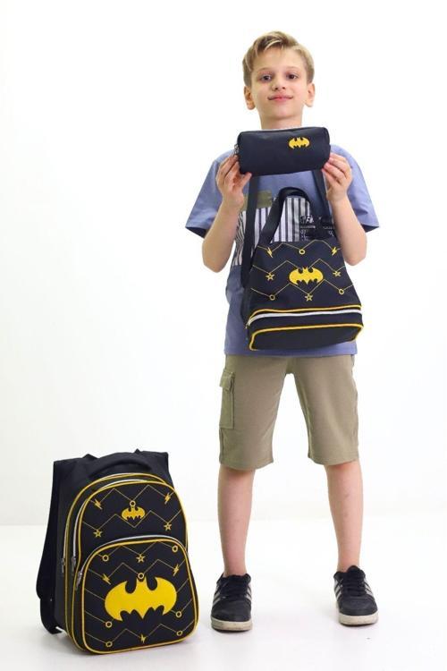 Batman Temalı Erkek Çocuk 3’lü Okul Çanta Seti Süper Kahraman Sırt Çantası Beslenme Çantası Kalemlik