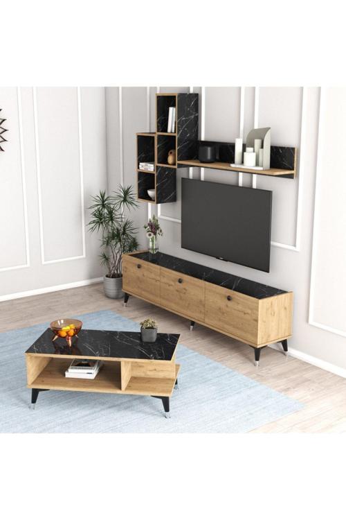 Mts2 Mira Duvar Raflı Tv Sehpası-kitaplıklı Tv Ünitesi Ve Orta Sehpa Sepet-bendir