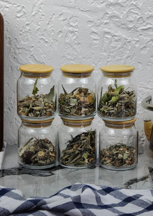 Cam Kavanoz Seti - 6'lı Bambu Kapaklı Kavanoz Takımı - 12 Parça, 250 ML