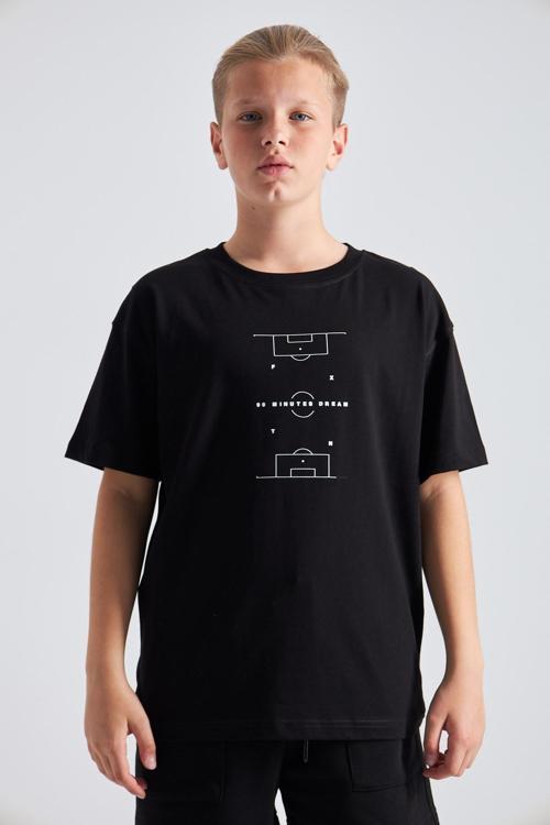 Futbol Sahası Desenli %100 Pamuk Erkek Oversize Tişört