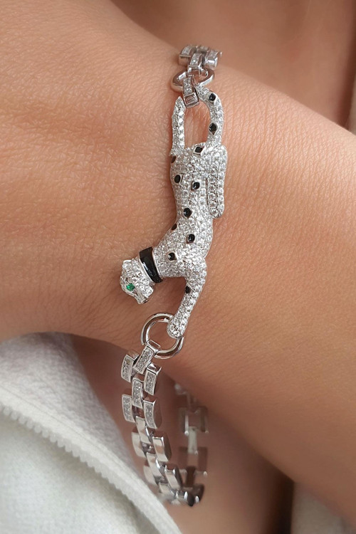 Pırlanta Parlaklığında Zirkon Taşlı 925ayar Gümüş İtalyan Kaplan figürlü Exclusive Bileklik Özel Seri