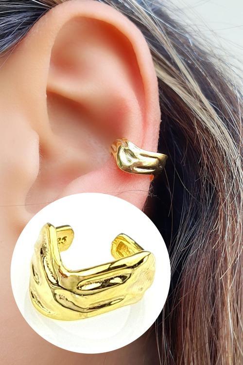 İtalyan Tasarımı 925ayar Gümüş Üzerine Altın Kaplama Sıkıştırmalı Kıkırdak Küpesi 