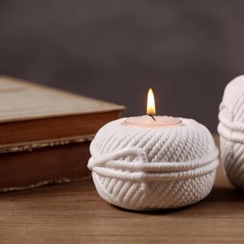 İplik Yumağı Mumluk - Tealight Tutucu - Tealight Mumluk