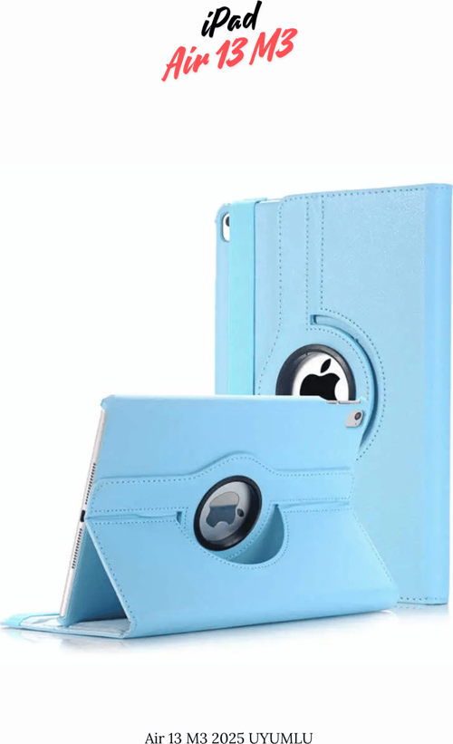 iPad Air 13 M3 2025 Uyumlu 360° Yatay Dikey Dönebilen Deri Tablet Kılıfı