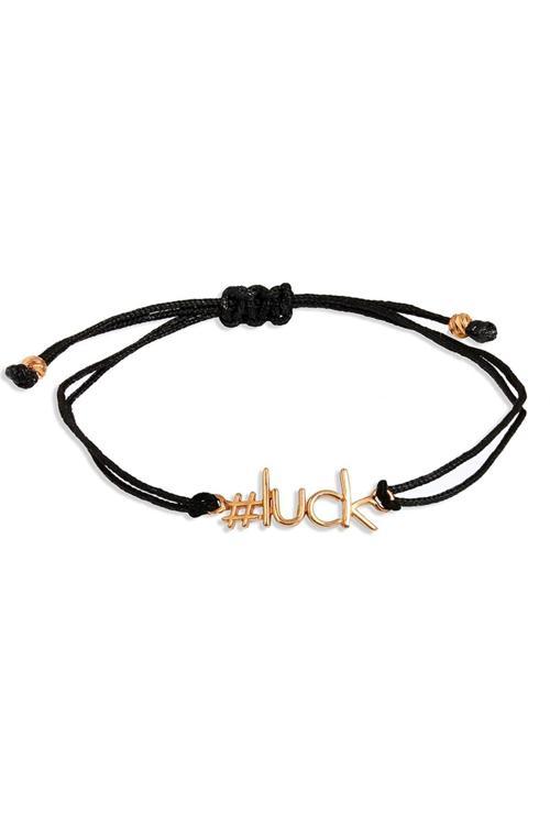 Kadın #luck Yazılı Siyah İpli Gümüş Bileklik Rose Gold