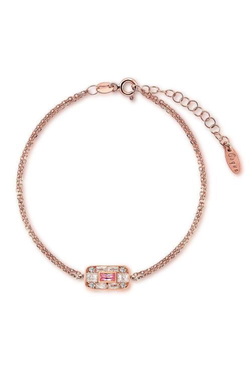 Kadın 925 Ayar Baget Pembe Taşlı Gümüş Bileklik Rose Gold