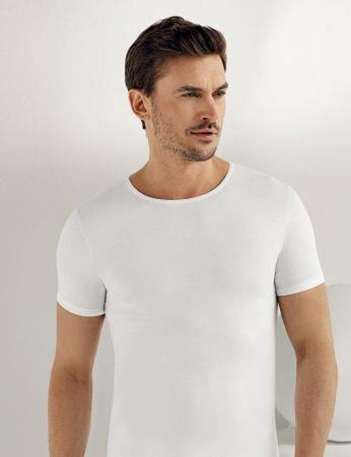 Erkek Kısa Kol Likralı Süprem Atlet Beyaz E068