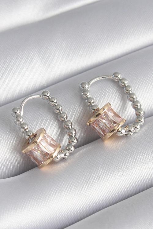 Zarif Kadın için Silver Pirinç Top Golden Zirkonlu Küpe