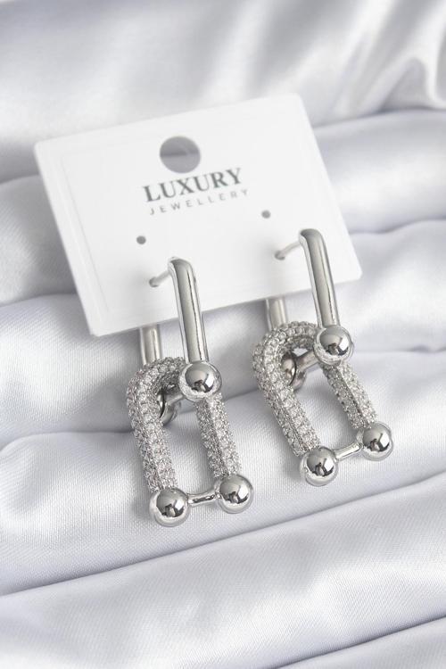 Zarif Kadın için Silver Pirinç Zirkonlu Tiffany Stil Küpe