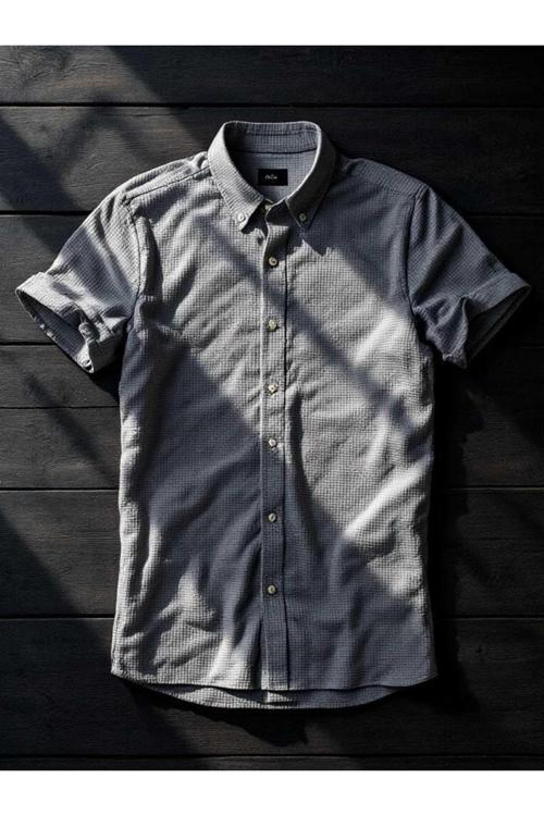 Salaş Erkek Füme Likralı Yazlık Kısa Kol Gömlek Redsonne