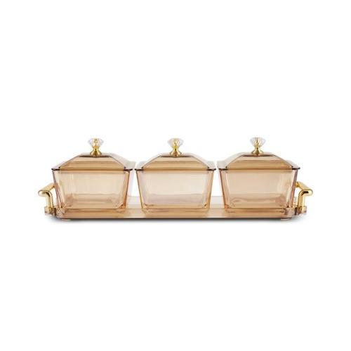 Laura Cam 3'lü Tepsili Dekoratif Sunumluk / Kahvaltılık 30 x 10 Cm