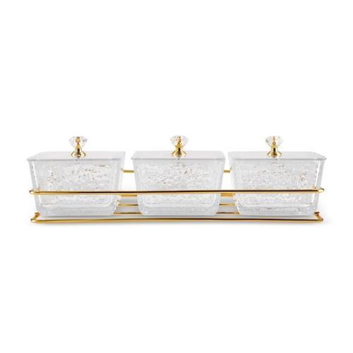 Maria Cam Dekoratif 3'lü Sunumluk / Kahvaltılık Gold 30 x 10 Cm