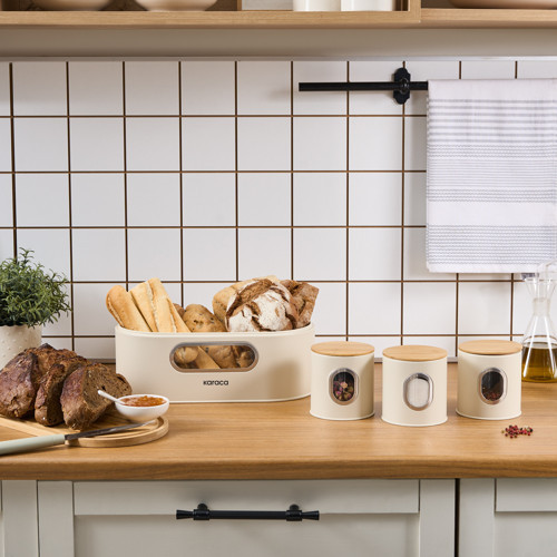 Premium Ekmek Kutusu-Saklama Kabı Hediyeli Krem