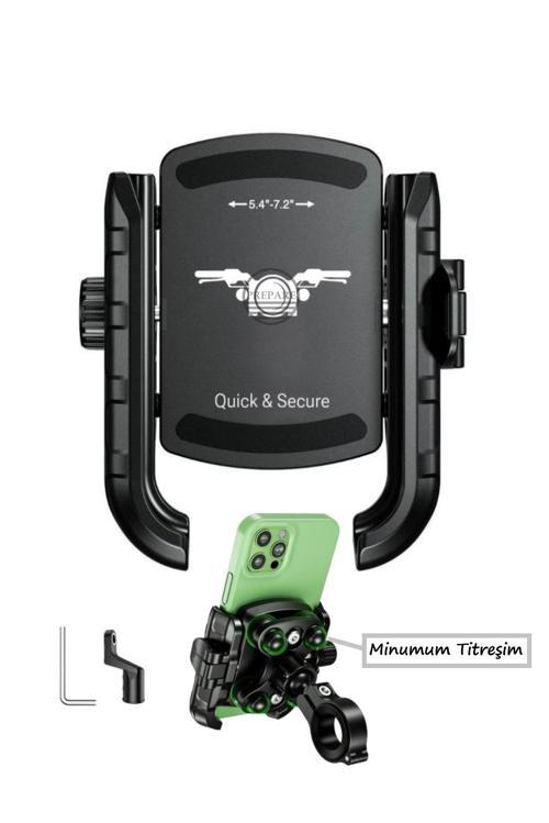 Motosiklet Profesyonel Telefon Tutucu Ayna ve Gidon Uyumlu Sıkmalı ve Mandallı 360 Derece Metal