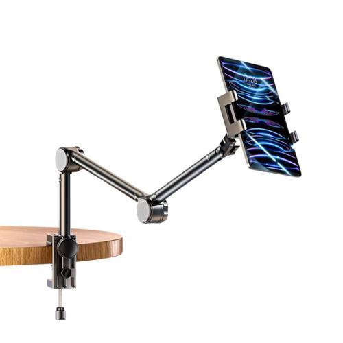 Teleskopic Ayarlanabilir Klipsli Yatak Masa Kenarı İçin Tablet Standı Tablet Tutucu 360 Döner Başlık