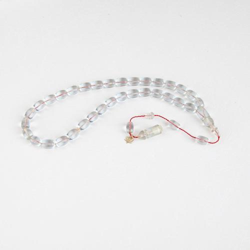Ateş Kehribar Beyzi Kesim 7.5x11mm Tesbih - Şeffaf Beyaz