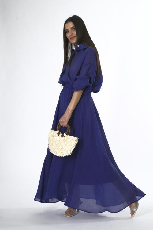 Kadın Beli Lastikli İpeksi Gömlek Etek Takım