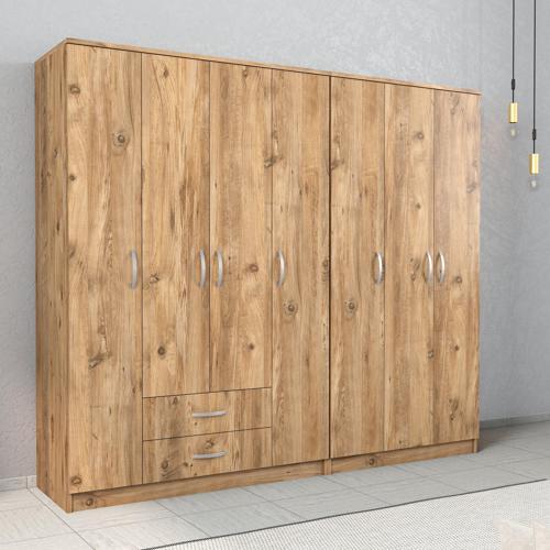 Nisa 7 Kapılı 2 Çekmeceli 14 Raflı Geniş Gardrop Çam - GRD1202