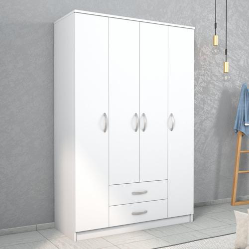 Nisa 4 Kapılı 2 Çekmeceli 10 Raflı Geniş Gardrop Beyaz - GRD1001