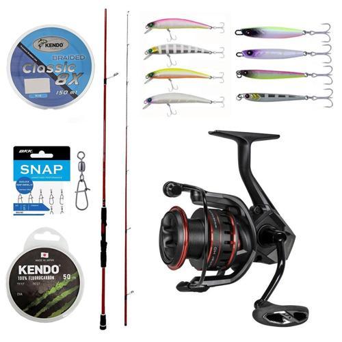 YekOutdoor Profesyonel LRF Seti Okuma Red Spin 7'6'' 228 cm 3-15 gr 2 Parça&Okuma Ceymar HD CHD-2500A Matt Black 7+1BB O