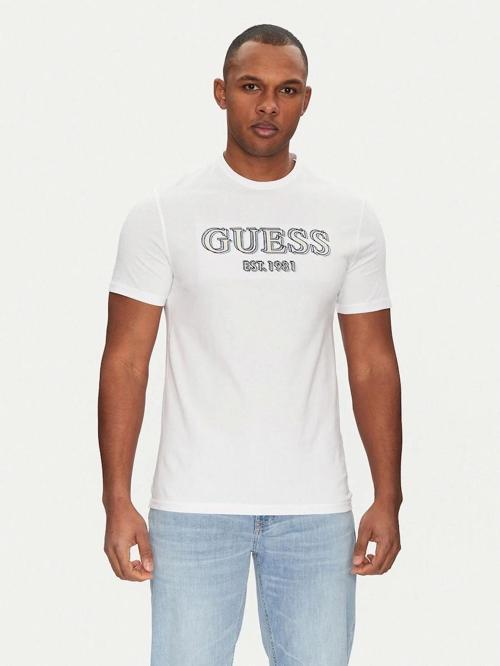 Erkek Beyaz Guess Logolu Tişört