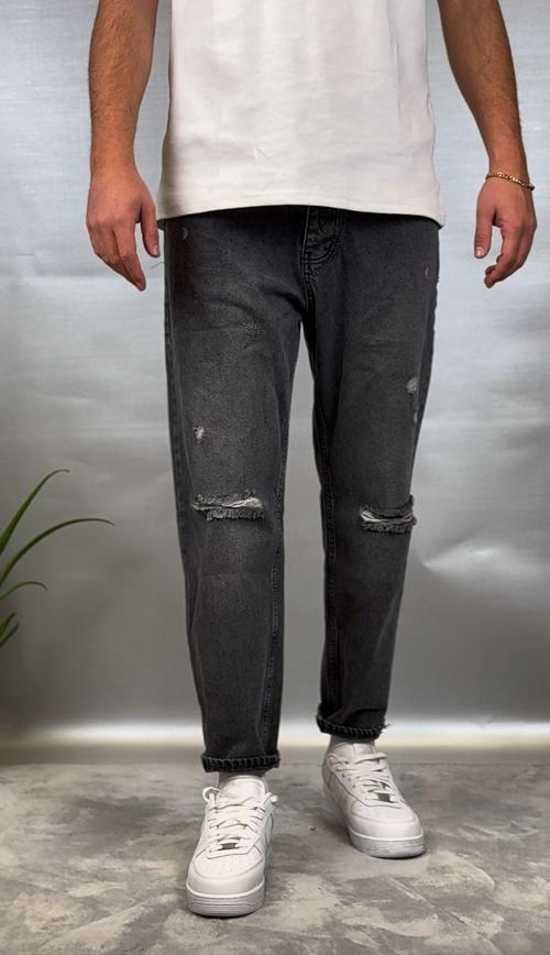 Antrasit Diz Yırtık Boyfriend Jean