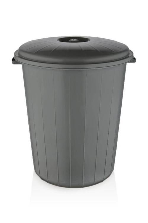 Plastik 50 Litre Battal Kapaklı Kulplu Çöp Kovası Gri My Lotus