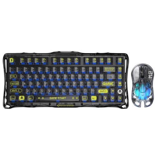 Mercury K1 Lite+M2 Kablosuz RGB Işıklı Mekanik Q Gaming Klavye ve Optik Mouse Seti, Şeffaf