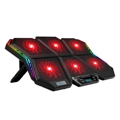 6 Fanlı RGB Işıklı Dijital Ekranlı Laptop Soğutucu Stand, 7 Kademeli Yükseklik Ayarlı Süper Soğutucu Stand