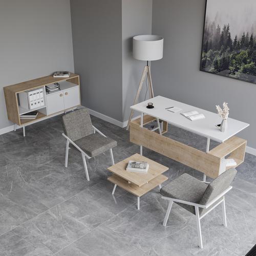 İrony Maxi İki Koltuklu Ofis Takım Beyaz Meşe