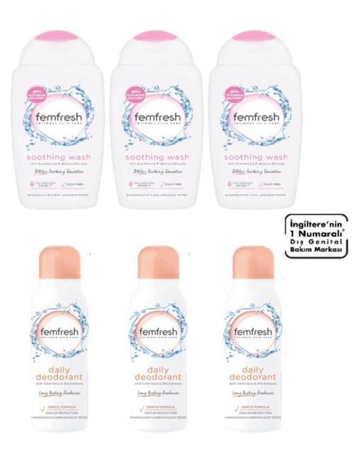Genital Bölge Rahatlatıcı Yıkama Jeli 250 Ml 3 Adet + Genital Bölge Deodorantı - Intimate Deodorant 125 Ml 3 Ad