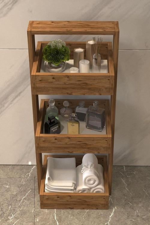 Ahşap Çok Amaçlı Banyo Havluluk Raf Düzenleyici.