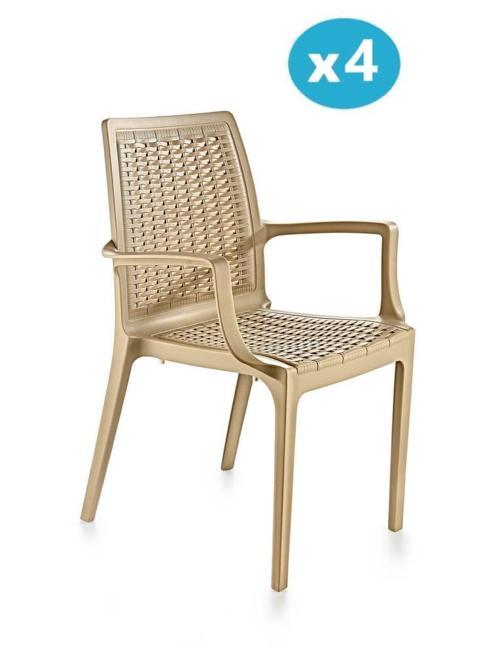 SY-2524 Örgü Desenli Rattan Bahçe Koltuk Sandalye 4'lü Set