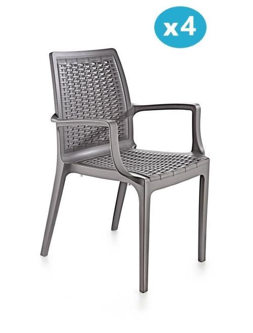 SY-2524 Örgü Desenli Rattan Bahçe Koltuk Sandalye 4'lü Set