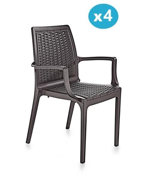 SY-2524 Örgü Desenli Rattan Bahçe Koltuk Sandalye 4'lü Set