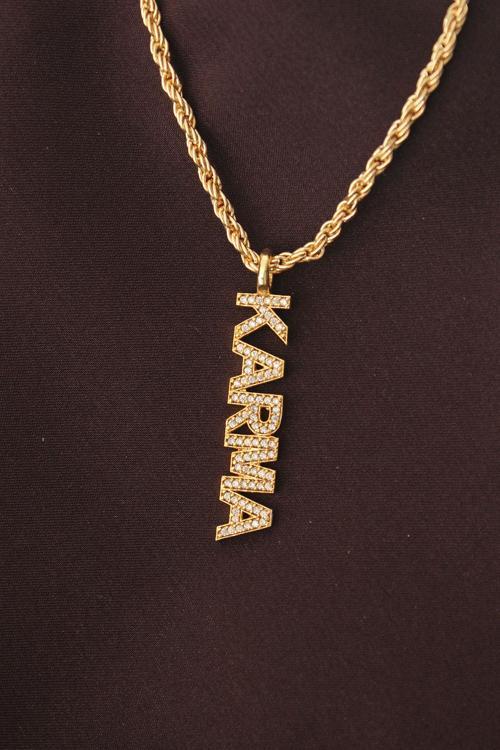 Altın Renk Zirkon Taşlı Karma Yazılı Kolye