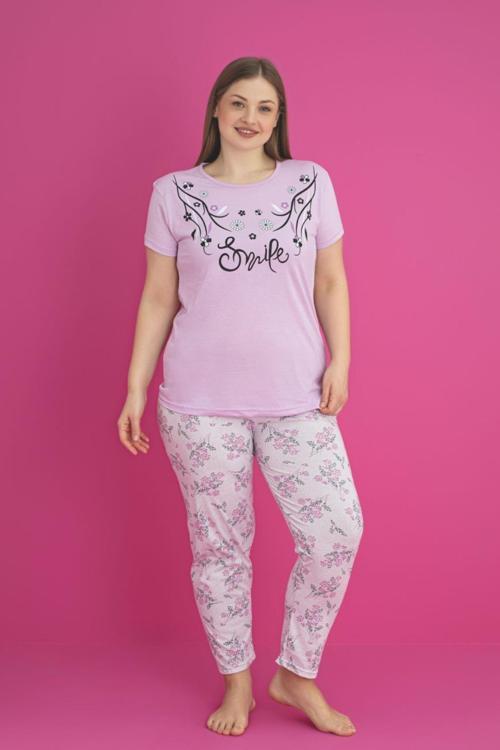 X-Dreamy Büyük Beden Pamuklu Çiçekli Kısa Kollu Pijama Takımı