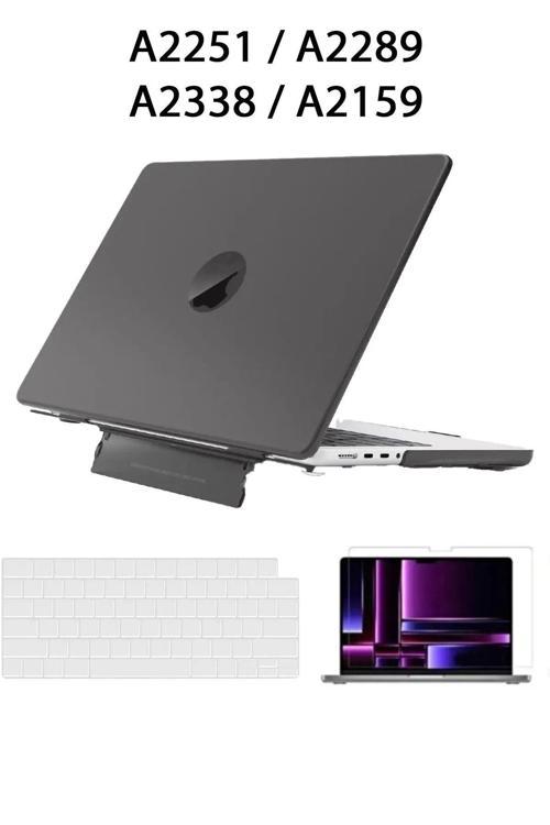 Macbook Pro 13 M1-m2 Çip A2251-a2289-a2338-a2159 Uyumlu Standlı Kılıf + Klavye Kılıfı Ekran Koruyucu