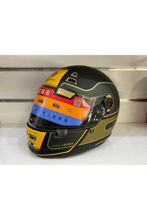 Kask Mt Jarama Baux B6 Mat Yeşil/sarı/siyah Cafe Racer