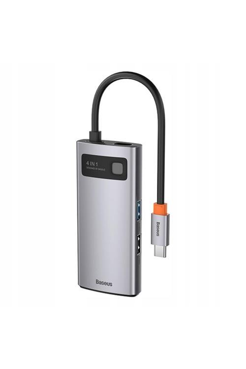 Baseus Metal Gleam Series 4in1 Type-c Hub Adaptör Çoklayıcı Metalik Gri